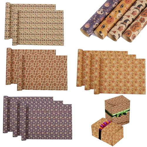 EULAPGOE 10 Stück Blatt Halloween Geschenkpapier Set,Braun Kraft Geschenkpapier Vintage Geschenkverpackungen Perfekt Für Halloween,Den Tag Der Toten von EULAPGOE