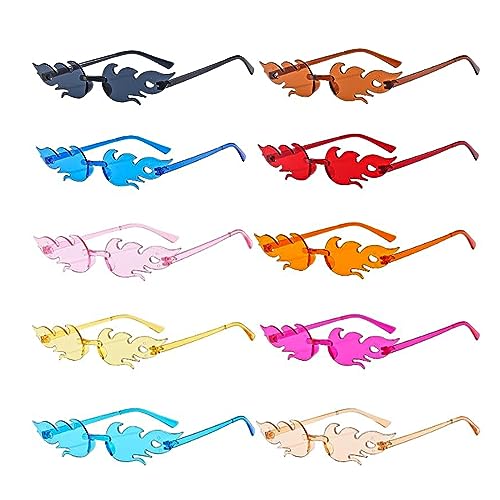 EULAPGOE 10 Stück Flammen Sonnenbrille, Flammen Brillen Randlose Bunte Brillen Flammen Flammenform Sonnenbrille für Maskerade Party Dekoration von EULAPGOE