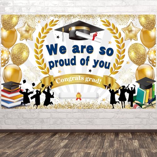 EULAPGOE Groß We Are So Proud of You Banner für Abschluss Deko, Graduierung Hintergrund Stoff Banner Bestandene Prüfung Dekoration Foto Requisit Glückwunsch für Bachelor Master Arzt von EULAPGOE