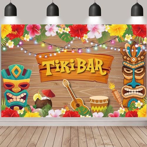 EULAPGOE Tiki Bar Hawaii Party Deko Banner, 180 X 110 cm Hawaii Party Hintergrund, Hintergrund Banner für Hawaii Party Deko, Tiki Banner Aloha Hintergrund Banner von EULAPGOE