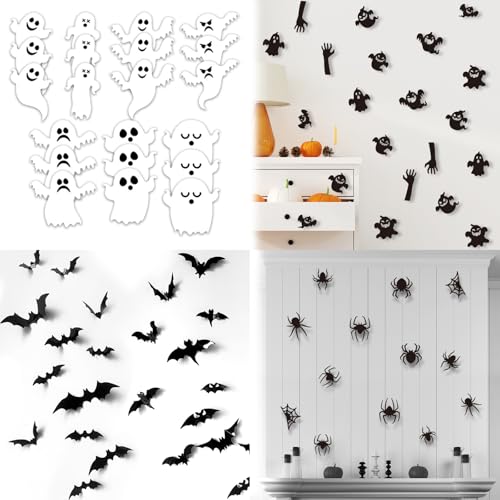 Fledermäuse Wanddekoration Halloween Dekoration. Halloween Party Supplies PVC 3D dekorative gruselige Fledermäuse Wandabziehbild Wandaufkleber, Halloween Abend Dekoration Haus Fenster Dekoration Set von EULAPGOE