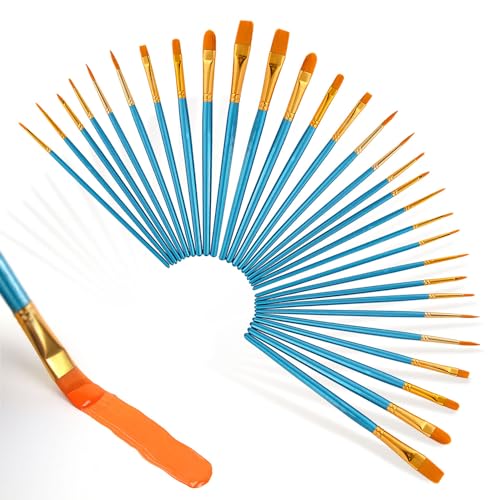 EUPSIIU 30 Stücke Künstlerpinsel im Set, Nylon Pinsel, Pinselset, Pinselset Malen, Pinsel Set für Aquarell Ölgemälde, Ölfarben Brush Set für Anfänger, Kinder, Künstler und Gemälde Liebhaber (Blau) von EUPSIIU