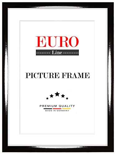 EUROLine Holz Bilderrahmen 16 x 22 cm Schwarz Hochglanz mit Antireflex-Acrylglas für | Foto | Poster | Puzzle Rahmen von EUROLine35