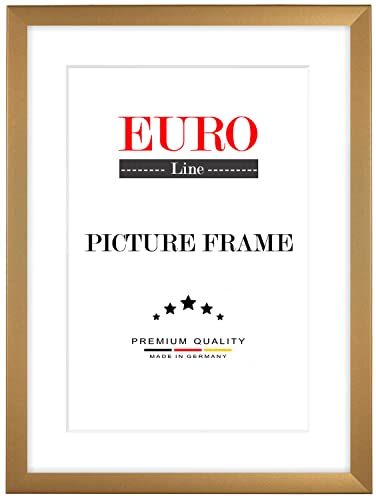 EUROLine Holz Bilderrahmen 16 x 35 cm Gold Schlicht mit Antireflex-Acrylglas für | Foto | Poster | Puzzle Rahmen von EUROLine35