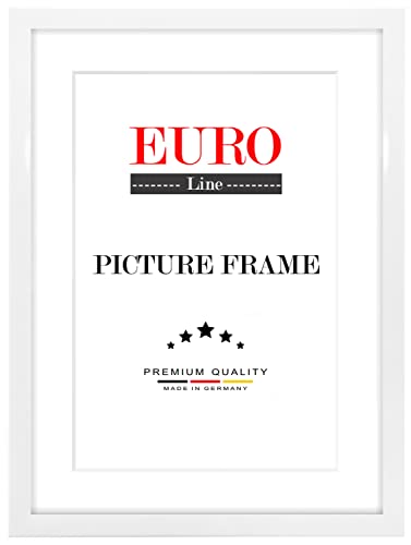 EUROLine Holz Bilderrahmen 21 x 25 cm Weiss Hochglanz mit Antireflex-Acrylglas für | Foto | Poster | Puzzle Rahmen von EUROLine35