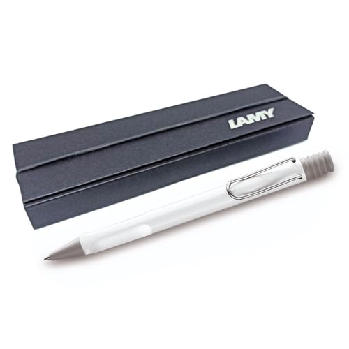 LAMY safari Kugelschreiber mit ergonomischem Griff & Strichstärke M - für angenehm langes Schreiben - aus robustem ASA Kunststoff - inklusive Großraummine M 16 (Geschenkbox, Weiß) von EUROPENS