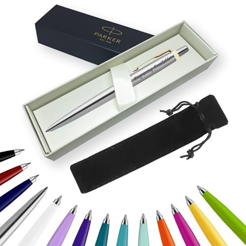 Parker Jotter Kugelschreiber, Handschrift-Stifte & Schreibwarenbedarf, ideal für Weihnachten und Geschenke können graviert werden. (mit Gravur, Edelstahl mit Goldrand, Geschenkbox) von EUROPENS