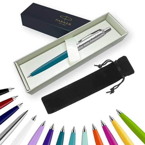 Parker Jotter Kugelschreiber Handschriftstifte & Schreibwaren – Ideal für Weihnachten und Geschenke können graviert werden! (mit Gravur, Pfauenblau, Geschenkbox, Band) von EUROPENS