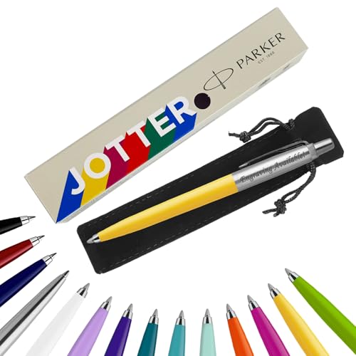 Parker Jotter Kugelschreiber Handschriftstifte & Schreibwaren – Ideal für Weihnachten und Geschenke können graviert werden! (mit Gravur, gelb, kardierte Geschenkbox (umweltfreundlich)) von EUROPENS