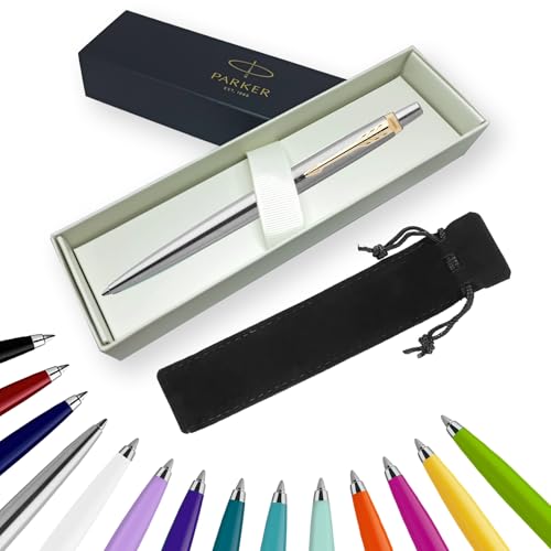 Parker Jotter Kugelschreiber Handschriftstifte & Schreibwaren – Ideal für Weihnachten und Geschenke können graviert werden! (ohne Gravur, Edelstahl mit Goldrand, Geschenkbox) von EUROPENS