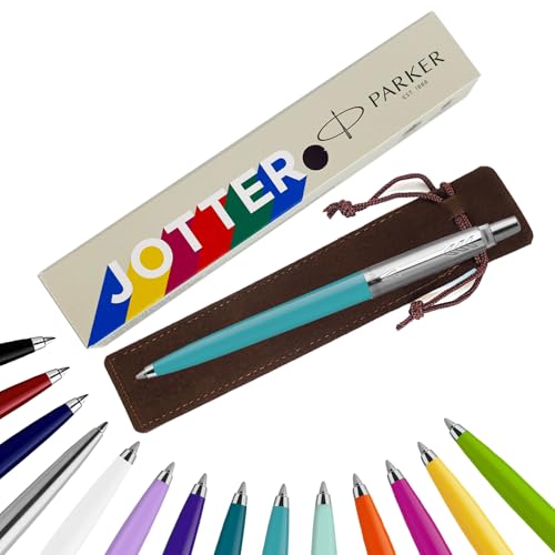 Parker Jotter Kugelschreiber Handschriftstifte & Schreibwaren – ideal für Weihnachten und Geschenke können graviert werden! (ohne Gravur, karibisches Blau, kardierte Geschenkbox (umweltfreundlich)) von EUROPENS