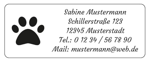 Adressaufkleber Etiketten Aufkleber, 240 Stück, individuell bedruckt mit Ihrem Wunschtext, inkl. praktische Aufbewahrungsdose - Design Pfote von EUROPRINT24