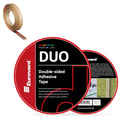 EUROVENT 20mm x 25m Das doppelseitige Klebeband DUO zum Verkleben und Reparieren von Dampfsperren Dachfolie Membranen von EUROVENT