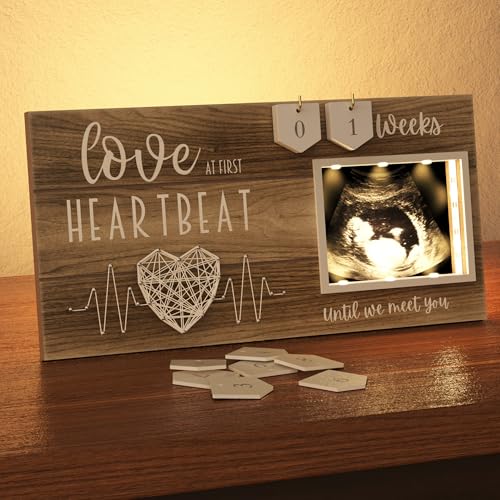 Baby-Sonogramm-Bilderrahmen, LED-beleuchtet, Countdown-Wochen, 10,2 x 7,6 cm, Ultraschallfoto für Schwangerschaftsankündigungen, Geschlechtsoffenbarung, Babyparty, Geschenk zur Geburt, Andenken für von EURSET