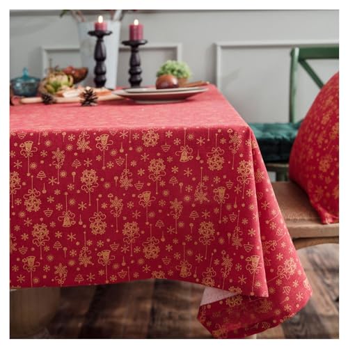 EUYIMOMO tischdecke Weihnachten Rot vergoldete Windspiel-Weihnachtstischdecke mit bedruckten Weihnachtsdekorationen, Weihnachtstischdecken for rechteckige Tische – 140 x 200 cm(140 * 260) von EUYIMOMO