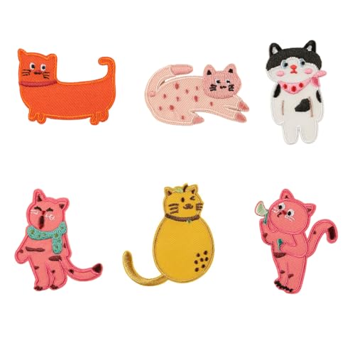 Aufnäher mit Cartoon-Katzen-Motiv, zum Aufbügeln, bestickt, 6 Stück Aufnäher mit Cartoon-Katzen-Motiv, zum Aufbügeln, bestickt, 6 Stück von EUYueli