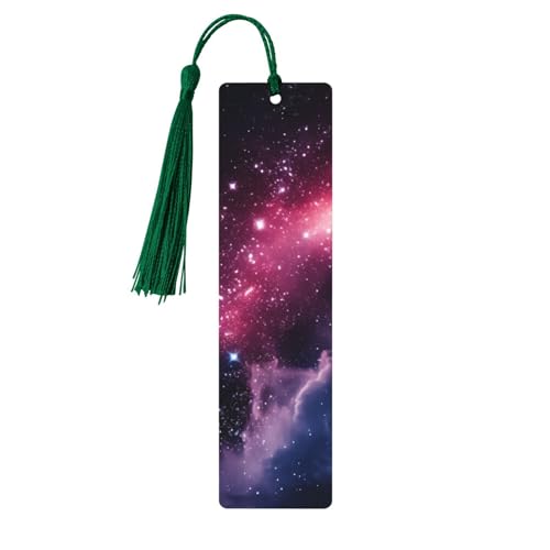 Galaxy Starry Space Purple Starry Print Exquisite Holz Lesezeichen mit Quasten Holzhandwerk Lesezeichen Ornamente mit Löchern und Seilen für von EUZLKDXU