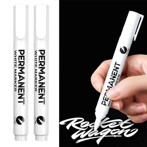 EUZUXU 2 Stück Marker Weiß Acrylstifte Stift Wasserfest Schnell Trocknender, 2,0 mm Fadenbreite, Geeignet für Stein, Holz, Glas, Keramik, Leinwand von EUZUXU