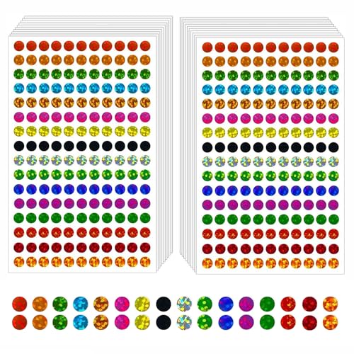 EUZUXU 3520 Stück Glänzende Bunte Kreis Dot Aufkleber Sparkle Farbcodierung Etiketten Kleine Runde Punkt Aufkleber, Etiketten Markierungspunkte (6mm) von EUZUXU