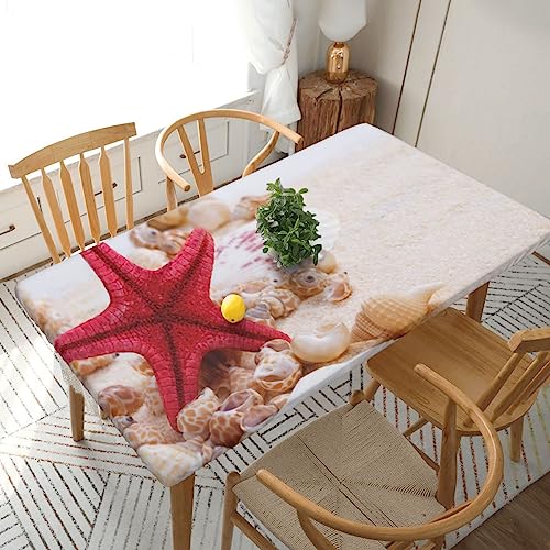 EVANEM Rechteckige Tischdecke, Motiv: Rote Seestern-Muscheln, elastisch, für den Innen- und Außenbereich, Picknick, Camping, 152 cm von EVANEM