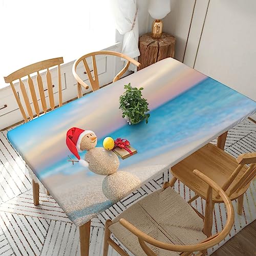 EVANEM Rechteckige Tischdecke, bedruckt, Motiv: Sand, Schneemann am Strand, elastisch, für den Innen- und Außenbereich, Picknick, Camping, 1,5 m von EVANEM