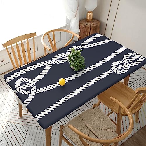 EVANEM Rechteckige Tischdecke mit Seilknoten, elastisch, für Terrasse, für drinnen und draußen, Picknick, Camping, 152 cm von EVANEM