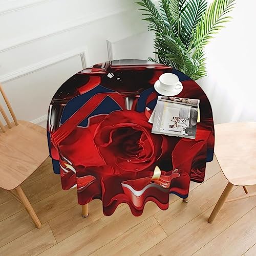 EVANEM Runde Tischdecke mit Rotweinrosen und Kerzen, 152,4 cm, wasserdicht, dekorativer Stoff, Tischdecke für Küche, Esstisch, Hochzeit, wiederverwendbar von EVANEM