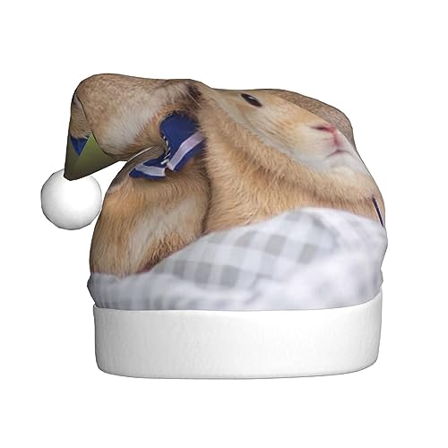 EVANEM Weihnachtsmütze mit niedlichem Kaninchen, für Erwachsene, leuchtende Weihnachtsmütze, Plüsch-Weihnachtsmannmütze für Silvesterparty und Feiertagsveranstaltung von EVANEM