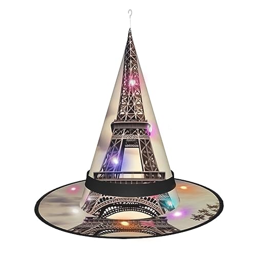 Paris Eiffelturm Blume Halloween Lichter Hexenhüte 3 Farbwechsel Leuchtender Hexenhut Halloween Dekorationen Hut von EVANEM