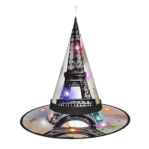 Paris Eiffelturm Halloween Lichter Hexenhüte 3 Farbwechsel Leuchtender Hexenhut Halloween Dekorationen Hut von EVANEM