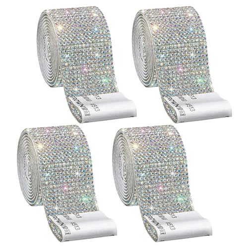 Diamantband Selbstklebend, 4 Rollen Selbstklebende Kristall Strass, 91x3cm Selbstklebendes Strassband, Mit 2 mm Strass, Für Kunsthandwerk, DIY Event, Auto, Telefon Dekoration, Farbig von EVDZNA