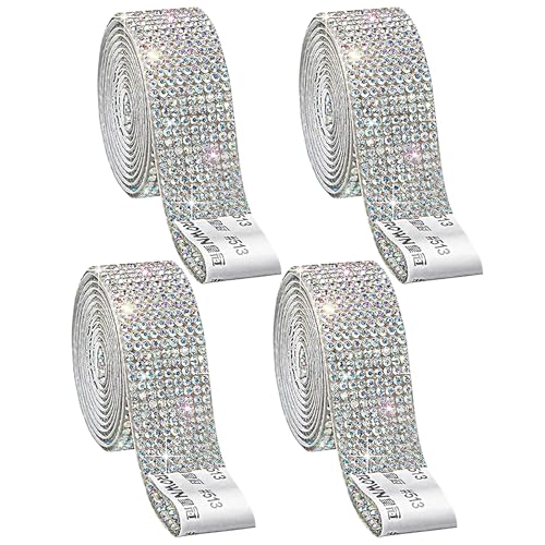 EVDZNA Diamantband, 4 Rollen Selbstklebende Kristall Strass Diamant Band, 91x2cm Selbstklebendes Strassband, DIY Diamant Band, Für Auto, Handwerk, Hochzeit, Dekoration von EVDZNA