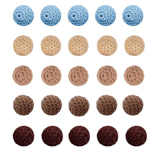 Wooden Crochet Beads, Gehäkelt Holzperlen, 25 Stück Craft Set Holzperlen, 20mm Gewebte Holzperlen mit Löchern, Bunte handgemachte Perlen, DIY Schmuck Werkzeuge, Armband Perlen, Pullover Dekoration von EVDZNA