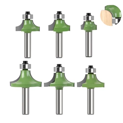 Runde Oberfräsen Bits, Enthält 6 Hartmetall Eck Rundungs Kantenform Bit 8mm, mit Kugellagerführung, 8-Griff 6-Teiliger Satz Abgerundeter Messer, für Rundes Trimmen, Geeignet für Holz von EVDZNA