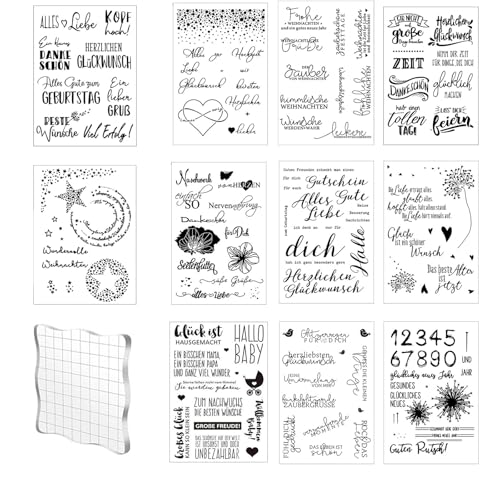 Silikonstempel Set, 11 Stück Silikonstempel Clear Stamp Set, Enthält 1 Acrylplatte Clear Stamps, Werkzeuge zur Herstellung von Grußkarten, für DIY Journal Scrapbooking Fotoalbum von EVDZNA