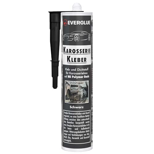 EVERGLUE Karosseriekleber 1K MS Montagekleber UV-beständig schwarz Kartusche MS-Polymer Kraftkleber extra stark elastischer Kleb-und Dichtstoff zum Kleben und Abdichten im Fahrzeugbau, Wohnmobil (12) von EVERGLUE