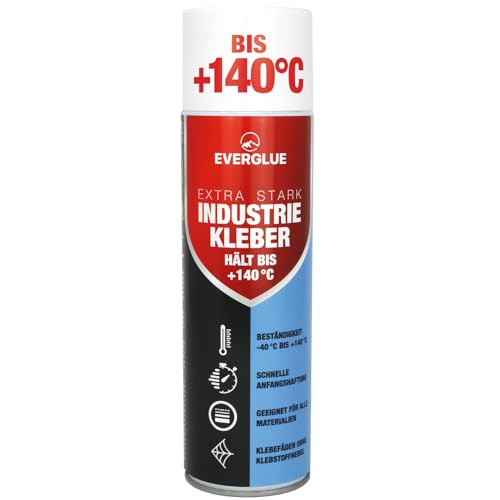 Everglue Industriekleber Extra Stark 140 Hochtemperatur Klebefäden mit schneller Anfangshaftung permanent haftend Hochtemperatur Sprühkleber - Hitzebständiger Industriekleber - extra stark 500ml von EVERGLUE