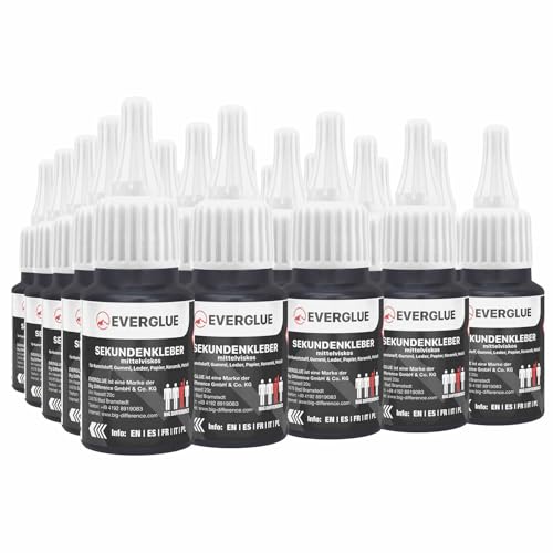 Everglue Sekundenkleber dünn, mittel oder dick 25x 20g für präzises Kleben und schnelle Reparaturen extra stark schnelltrocknend und flüssig ohne Nachtropfen Sekundenkleber extra stark (EV650042-25) von EVERGLUE