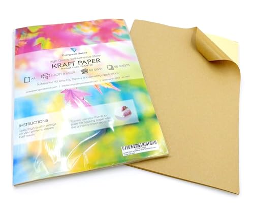 EVG 100 Blatt A4 mattes selbstklebendes Kraftpapier Adressetiketten zum Drucken und Basteln, mattes Finish, rustikale bedruckbare Etiketten für Inkjet- und Laserdrucker, A4-Format 210mm x 297mm von EVG