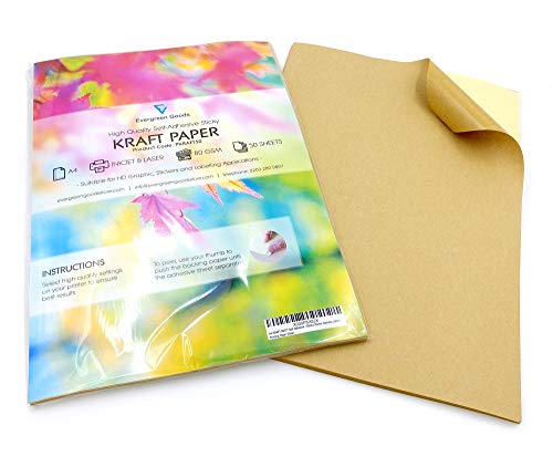 EVG 20 Blatt A4 mattes selbstklebendes Kraftpapier Adressetiketten zum Drucken und Basteln, mattes Finish, rustikale bedruckbare Etiketten für Inkjet- und Laserdrucker, A4-Format 210mm x 297mm von EVG