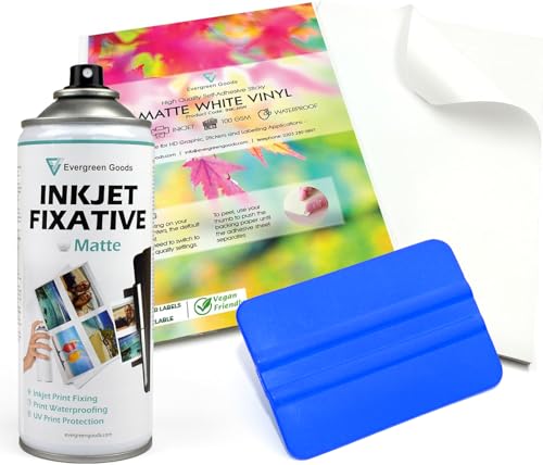 Evergreen Goods 100 Blatt A4 wasserdichtes Vinyl-Aufkleberpapier mit Vinyl-Rakel, selbstklebende, mattweiße PVC-Aufkleberbögen, 200 g/m², Tintenstrahl- und Laserdrucker, perfekt für individuelle von EVG