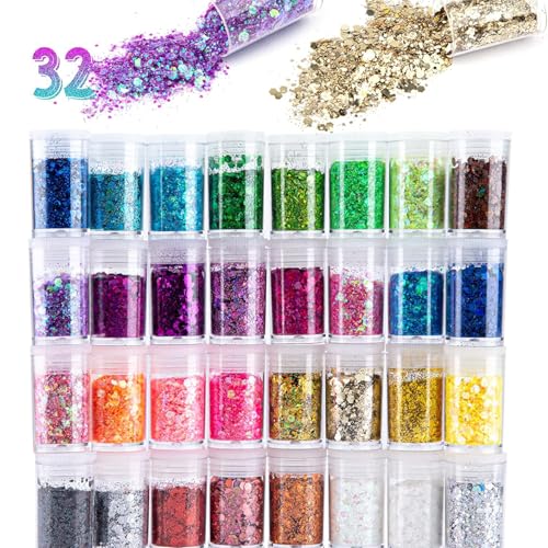 EVOKK Holografisches Glitzer-Set für Kunstharzkunst, Nagelkunst und Bastelarbeiten – funkelnde Epoxid-Glitzerflocken für Becher, Karten und Schmuck (feine und grobe Farbmischung) von EVOKK