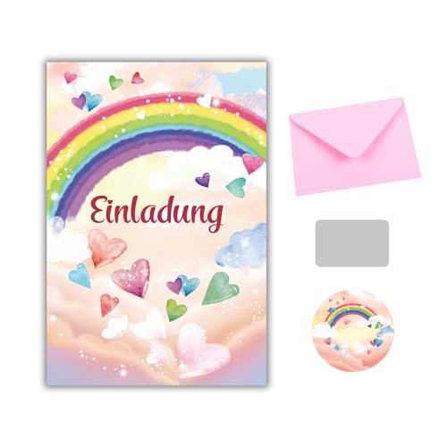 EVTI 10 Kratz-Einladungskarten Mädchen Geburtstag Regenbogen Thema - Rainbow Geburtstagseinladungen Mädchen - Einladungskarten Mädchen von EVTI