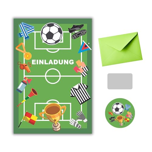 EVTI 10 Kratz-Einladungskarten für Jungen Geburtstag Fußballthema -Geburtstagseinladungen Jungen Fußball - Einladung zum Kindergeburtstag Jungen Fußball Party - Ideal für Kleine Fußball-Fans von EVTI