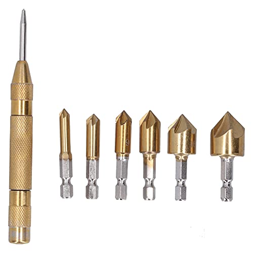 Chamfer Bohrer Bit Hex Shank 5 Flöte Countersink Loch Opener Punch Holzbearbeitungswerkzeug für Holzbearbeitungsbegeisterte von EVTSCAN