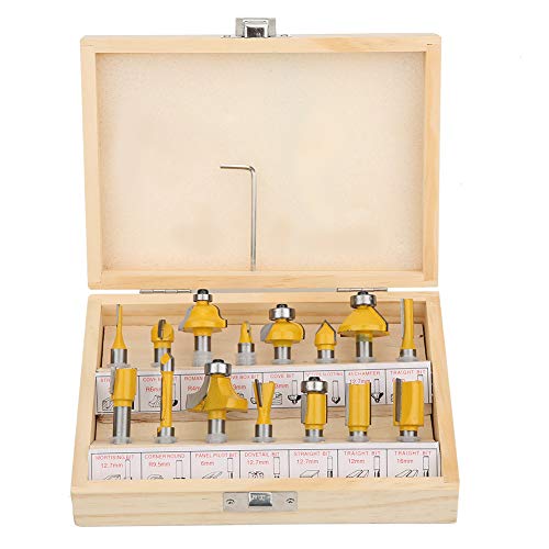 EVTSCAN 15 -teilig Carbide Router Bit Set, YG8 Carbid, Trimmen, Grooven, Kanten, versiegelte Lager, Holzkiste, für Holzbearbeitungsfachleute und Hobbyisten von EVTSCAN