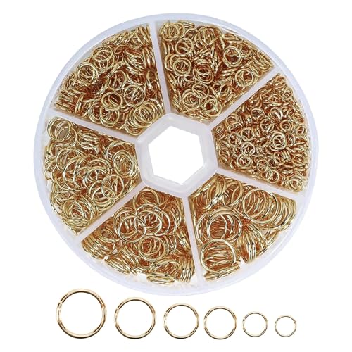 1250 Stück Gold Metall Offene Ringe Schmuck,3 5 6 7 8 10mm 6 Farben Mini Schlüsselring Klein Ringe Sets Spaltringe Kettenringe für DIY Schmuckherstellung von EVYIENEN