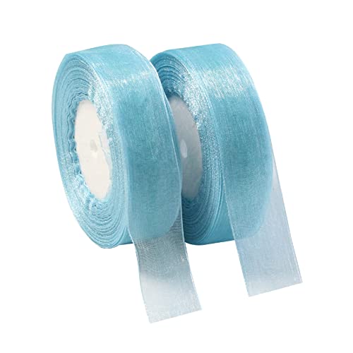 25mm Seeblau Organzaband für Geschenkverpackung,90m Handwerk schiere Chiffonband für Hochzeit, Geschenkverpackung Urlaub Dekoration Schleife machen DIY Crafts von EVYIENEN