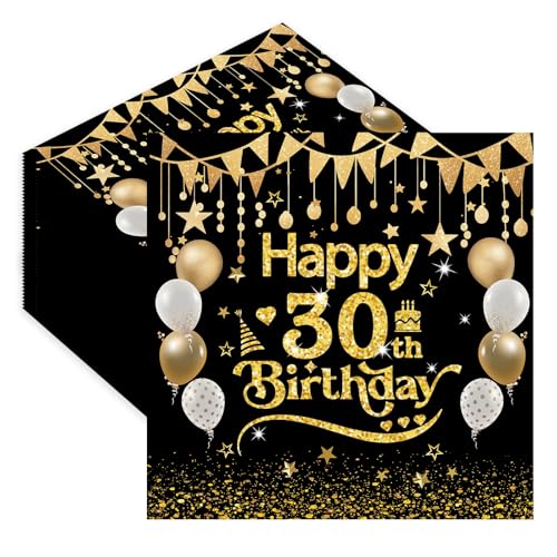 Servietten 30. Geburtstag,40 Stück Schwarz Gold Serviette 30 Geburtstag Mann,Tischdekoration Papierservietten für Mann Frau Geburtstag Feiern Party Jubiläum 33x33cm von EVYIENEN