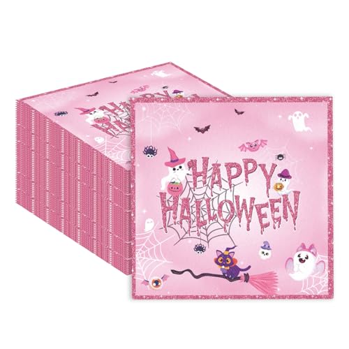 40 Stück Halloween Servietten, 33 x 33 cm, Halloween Einweg-Tischdekoration, Party-Servietten für Halloween-Partyzubehör, Tischdekorationen (Rosa) von EVYIENEN